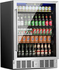 5.3 Cu Ft/166 Can Mini Fridge, Freestanding 24 Inch Beverage Refrigerator with Glass Front Door for Soda, Beer Under Counter Drink Refrigerator with Adjustable Shelves(Silver)