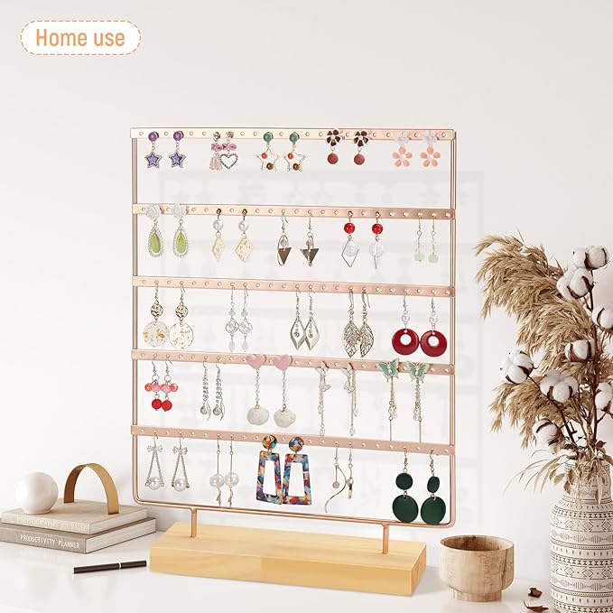 Earring Holder Organizer, Ear Jewelry Tree Organizer for Women, Earring Hanger with 5 Tiers & 120 holes (Rose Gold)