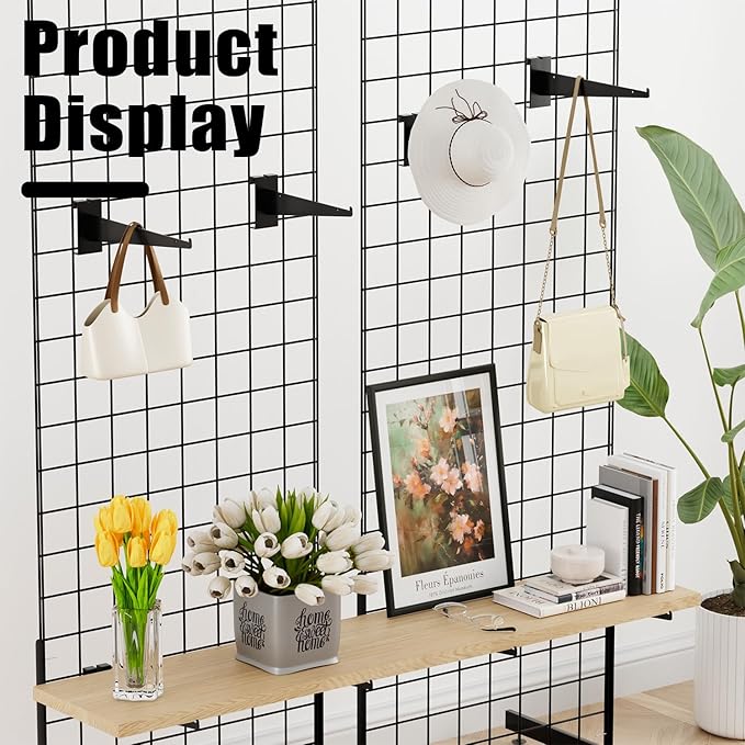 12" Grid Wall Knife Holder Brackets,10 PCS Black Metal Grid Wall Brackets, Grid Wall Accessories with Lip, for All 3" Grid Panels