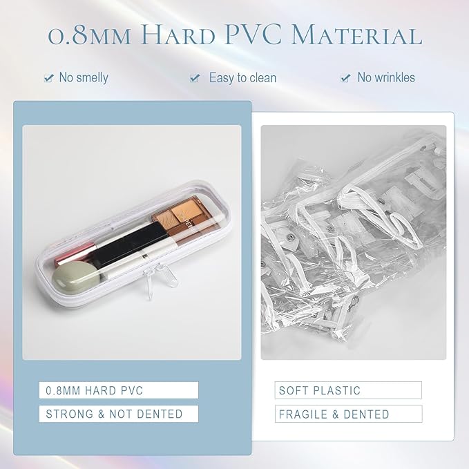 Sanwuta 6 Pcs Clear Hard Zipper Case Hard Plastic Zipper Pouches Transparent Makeup Bag Pencil Pouches for Travel Snacks Christmas Trinket Storage Organizer Box(White,7.87 x 2.56 x 1.57 Inch)