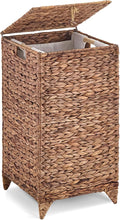 Handwoven Laundry Hamper with Lid, Natural Water Hyacinth Heightened Feet Laundry Basket, Wicker Clothes Hamper with Removable Liner Bag