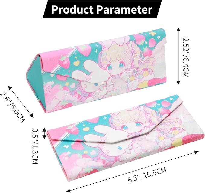 Foldable Glasses Case, Magnetic PU Leahter Sunglasses Case, Cute Hard Shell Folding Eyeglass Cases for Women Kids