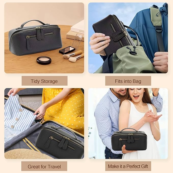 Travel Makeup Bag Large Capacity Cosmetic Bags for Women Waterproof Make up Organizer Toiletry Bag Open Flat Portable with Divider with Handle Pouch (Black, 3L)