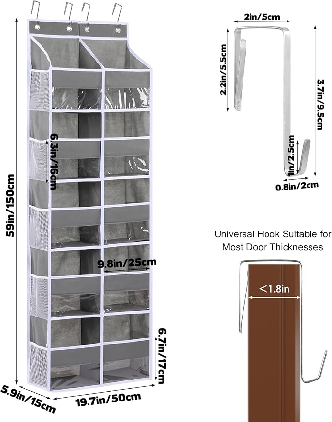 Over Door Yarn Storage Organizer Oxford Cloth Hanging Yarn Storage Organizer with 10 Deep Clear Pockets & 10 Mesh Side Pockets Extra Large Behind Door Storage for Crochet Accessories Knitting Supplies