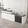 Receptionist Desk with LED Light，Wooden Salon Checkout Counter with Storage Drawer & Keyboard Tray Modern L-Shaped Reception Desk for Barbershop Office Company Store