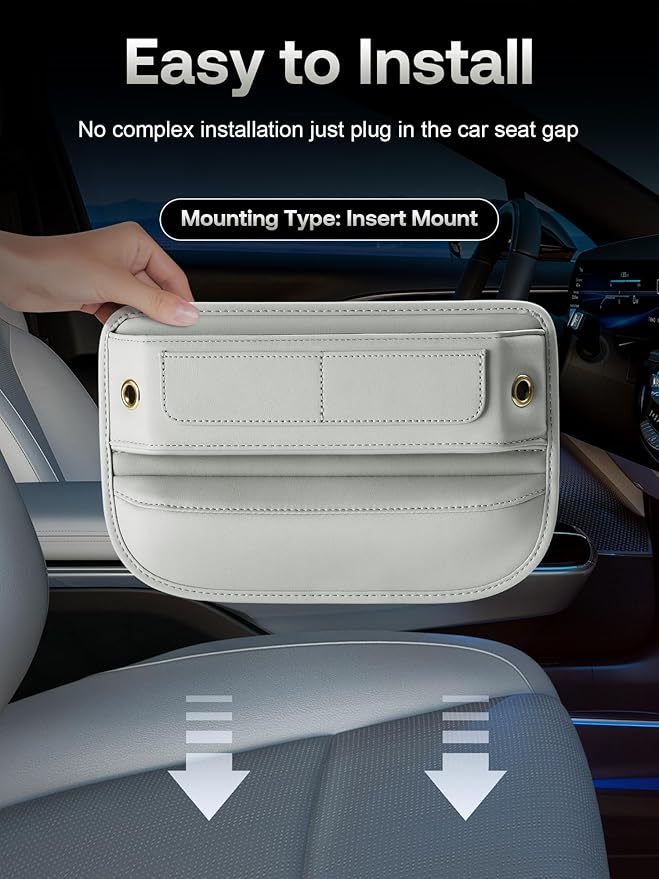 Premium Leather Car Seat Gap Filler Organizer, Universal Fit Interior Accessory with Card Slots, Car Center Console Organizer for Suv, Truck (Beige, 2 Pack)