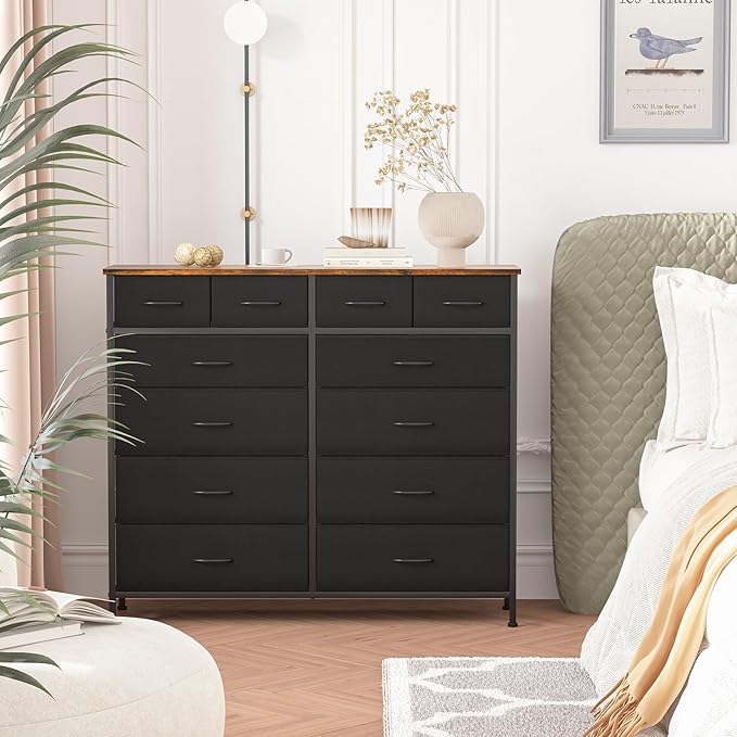 Dresser for Bedroom with 12 Drawers, Tall Fabric Drawer Dresser, Compact Chest of Drawers for Closet, Nursery, Bedside, Living Room, Laundry, Entryway, Hallway