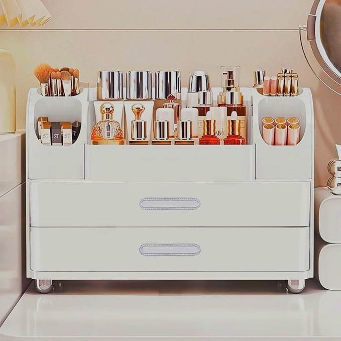 Makeup Organizer with Drawers for Vanity,Bathroom Countertop Organizer with Brushes Holder,Skincare Storage Organizer,Perfect Cosmetic Display Case for Skincare,Lipstick and Beauty Essential