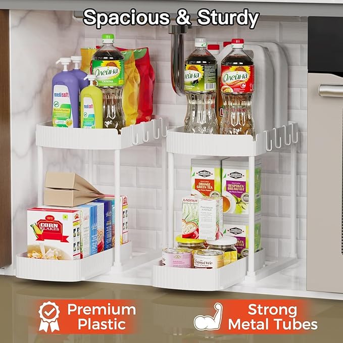Multi-Purpose Pull-Out Storage Organizers, Under Sink & Cabinet Storage, 12.8 Inch, White (白色)