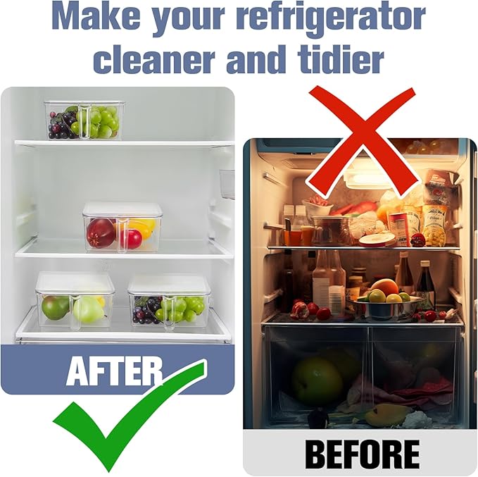 Havawish 4 Pcs Ice Storage Bin for Freezer with Lid and Flexible Scoop Set Plastic Ice Container with Lid Handle for Home Office Fridge Storage (12.4 x 8.07 x 3.94 Inches,Clear)