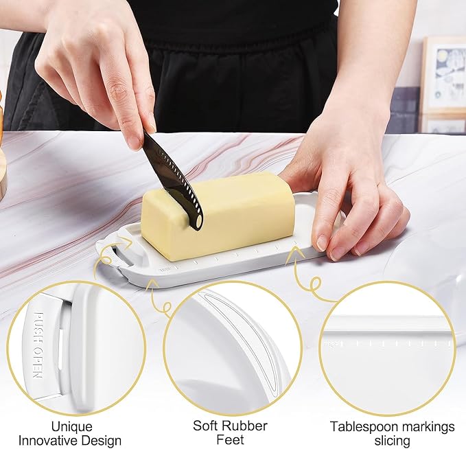 Butter Dish with Clear Lid, Butter Container Holds for Countertop, Unbreakable Butter Keeper for Home Kitchen Decor, Perfect for East/West Coast Butter, BPA-free, Microwave/Dishwasher Safe (White)
