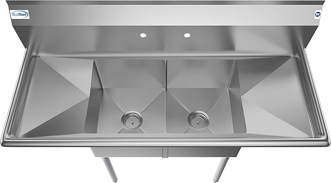 KoolMore - SB141611-12B3 2 Compartment Stainless Steel NSF Commercial Kitchen Prep & Utility Sink with 2 Drainboards - Bowl Size 14" x 16" x 11", Silver