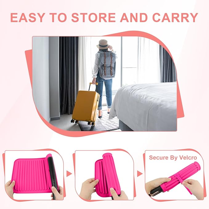 Large Silicone Heat Resistant Mat, Professional Hot Hair Tools Mat for Curling Iron, Flat Iron, Hair Straightener, Portable Hot Pad Cover with Velcro for Travel Home Salon(11.8" x 9.0")