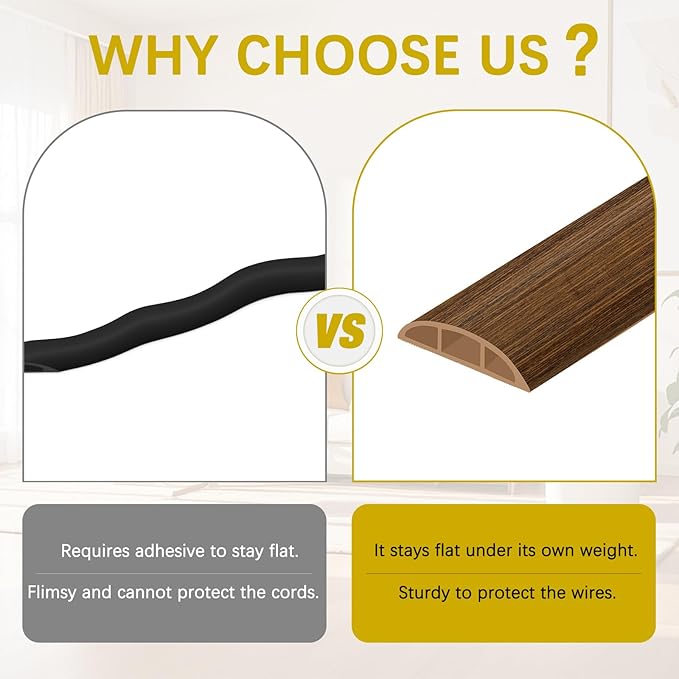 Floor Cord Cover 3.3FT Cord Covers for Wires on Floor Protect Wires & Prevent Trip Hazards, Easy to Cut for Home, Office, School, Concerts, Cavity W0.6in x H0.32in