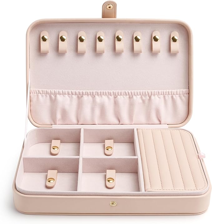 VELORIA Jewelry Box, Premium PU Leather Travel Jewelry Organizer & Storage, Dust-Proof, Scratch-Resistant Jewelry Case for Necklace Bracelet Bangle, Portable Luxury Gift for Women & Girls (Cloud Pink)
