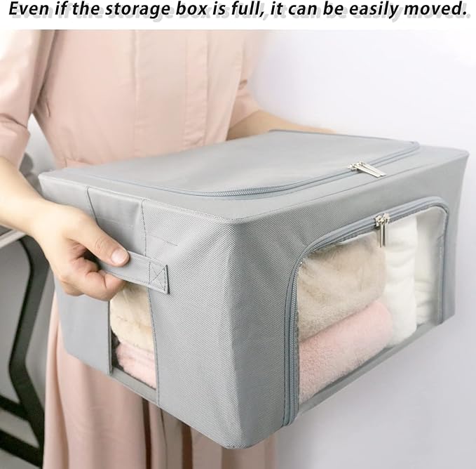 UUBEMM Clothes Storage Bins with Foldable Sturdy Frame,Stackable Storage Box for Closet Shelf Organizers for Seasonal Clothing,Blankets,Towel Bed Sheets,Toys Gift Others (Small -22L x3PACK, Grey)