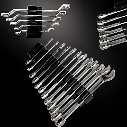 46PC Magnetic Wrench Organizer Set for Toolbox Storage - Heavy Duty Wrench Rack with SAE/Metric Labels & Upgraded Magnet - Black Tool Drawer Organizer (Ideal for Mechanics and DIY)