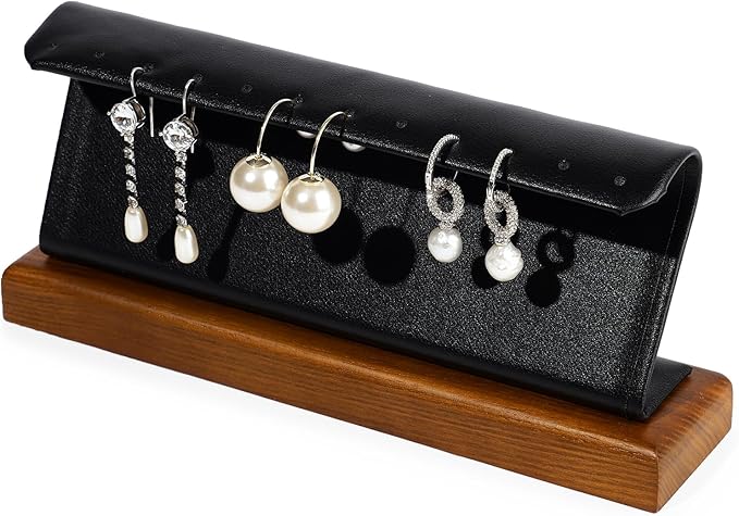 Solid Wood Jewelry Earrings Display Stand Small Jewelry Display for Long Earrings(Black)