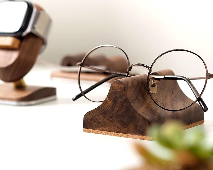 Handmade Wood Carving Eyeglasses Stand Wood Glasses Holder Sunglasses Display Stand Home Office Desk Supplies (WALNUT)