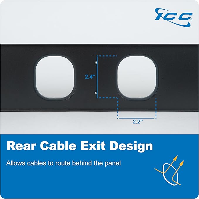 ICC 2U Finger Duct Cable Manager Panel with Cover, Plastic with Metal Back Frame, 5" Depth, Horizontal Cable Management, Rackmount for 19” Network Racks, Black, Single Pack