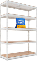 HOMEDANT 5 Tier Storage Shelves Adjustable Laminated Boltless Garage Metal Shelving Unit Heavy Duty Utility Rack Shelf Warehouse Pantry Closet Kitchen (1, (L) 48.1" W, White)