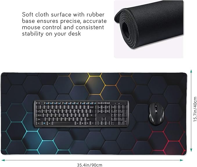 Cool Honeycomb Large Mouse Pad, Gaming Desk Mat, XXL Keyboard Desk Pad Mat for Desktop, 35.4"x15.7" Non-Slip Base Big Mousepad with Stitched Edges