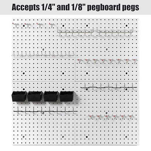 Pegboard Smith 16x16 inch Wall Organizer Pegboard Panels, Gray Metal Pegboard for Tool Storage, Workbench Tools Organization Peg Board (2 PCS, Grey)
