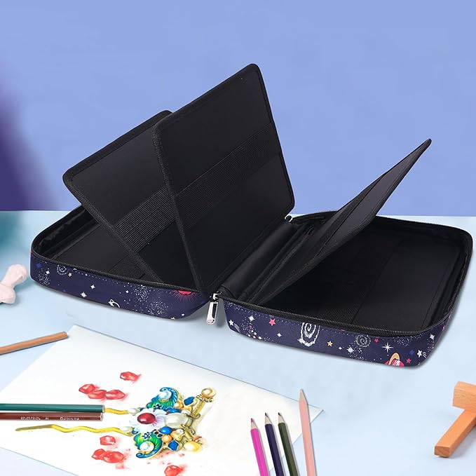 JAKAGO 220 Slots Colored Pencil Case Large Capacity Pen Holder for Artist Painter Zipper Organizer Bag for Marker Highlighter Storage Case for Office Sketch Travel Supplies (Night Sky)