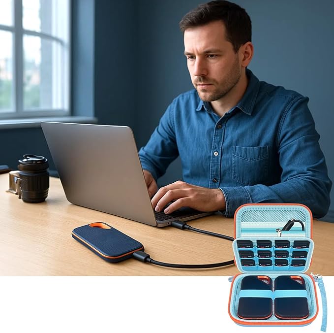 Case Compatible with SanDisk 1TB 2TB 4TB 500GB 8TB for SanDisk Extreme PRO Portable SSD External Hard Drive, Memory Card SD SDXC SDHC Card Storage Holder Organizer - for 2 Pcs SSD (Blue)