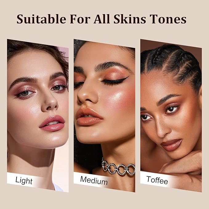 Color Nymph Face Makeup Palette, Glow & Matte Baked Trio Palettes -Highlighters, Blushes, Eyeshadows Fit for All Skin Tones Travel-Friendly Highly Pigmented Silky Smooth, Easy to Blend - B