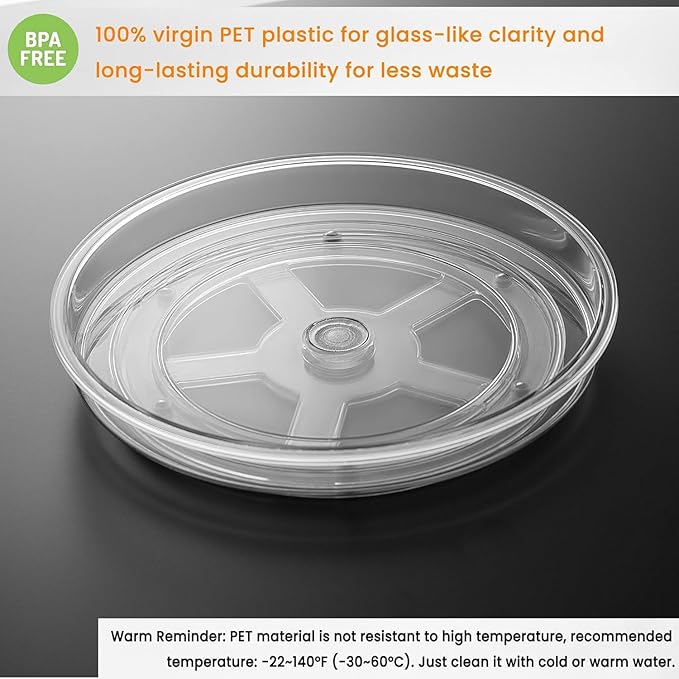 vacane 2 Pack Clear Lazy Susan Organizer Turntable for Cabinet Pantry Non-Skid Lazy Susan 9" Cabinet Organizer for Kitchen, Refrigerator Countertop, Bathroom