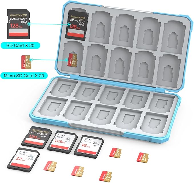 SD Card Holder Memory Card Case for SD/TF Cards, Memory Storage Organizer for 20 SDXC SDHC and 20 TF Cards