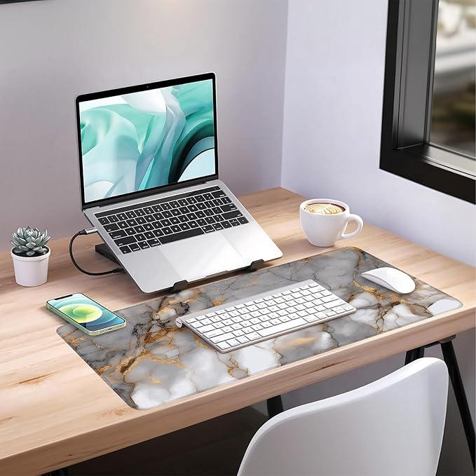 Marble Stripes Gaming Mouse Pad 35.4"x15.7"Desk Mat Anti-Slip Rubber Base & Durable Stitched Edges for Gamers Smooth Mouse Writing Surface for Desk Office/Home
