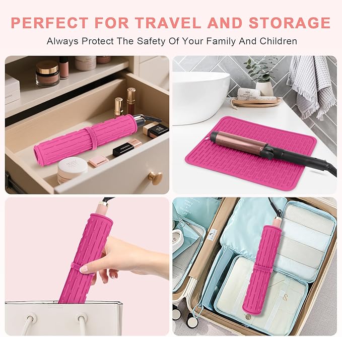 Oversize Silicone Heat Resistant Mat for Curling Irons, Flat Irons, Hair Straighteners and Hot Hair Styling Tools, Portable Hot Tools Sleeve Pad for Travel Vanity Salon(14.2" x 11.0")
