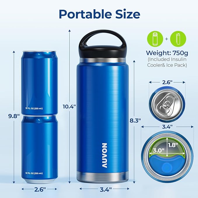 AUVON Large Insulin Pen Cooler for 3-6 Pens with Medical Tag, TSA Approved Insulin Travel Cooler with Portable Handle, Diabetic Travel Case with Gel Ice Pack and Anti-Freezing Drawstring Bag