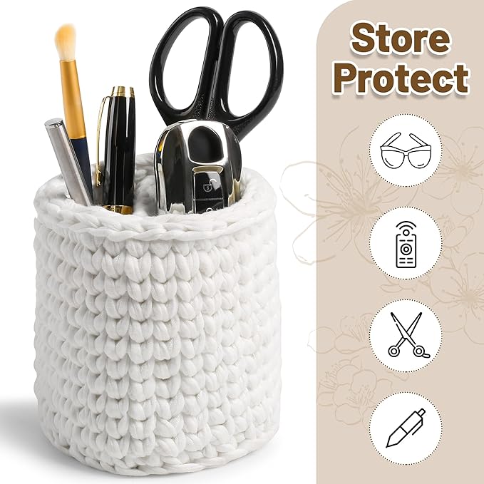 HOSROOME Glasses Holder for Nightstand Boho Decor Eyeglass Holder Stand for Office Desk Organizer Makeup Brush Holder Organizer-White
