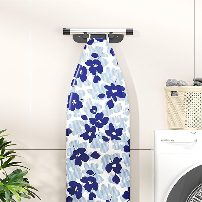 Ironing Board Holder Wall Mount,Ironing Board Hanger with Removable Hooks, Laundry Rooms Stainless Steel Ironing Boards Hook for Wall for Y or T Leg (Black)