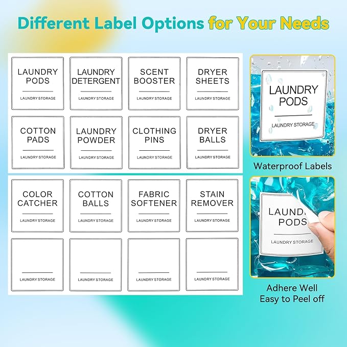 Laundry Pods Container & Dryer Sheet Holder, Laundry Room Organization and Storage Jars with Lids, Labels & Scoops for Powder Detergent Scent Booster