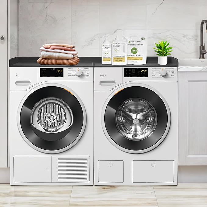 Royxen Washer Dryer Countertop, 27.4" x 54" Wood Universal Fit, Washer Dryer Topper, Laundry Room Organization, Laundry Countertop for Laundry Organization, Black