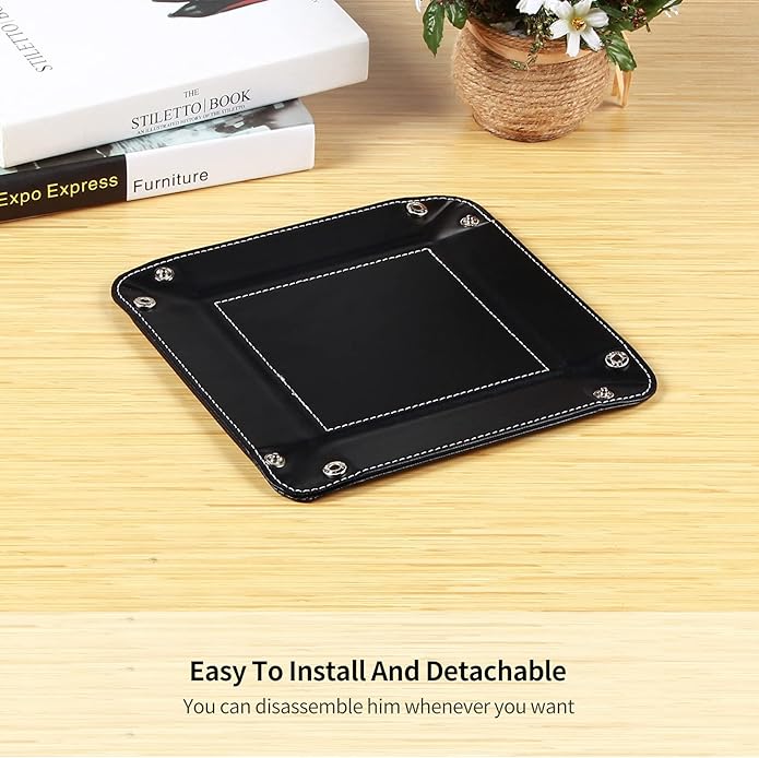 YAPISHI Key Dish Bowl for Men, Entryway Catchall Holder Bedside Table Valet Tray for Pocket Stuff, PU Leather Nightstand Organizer for Dice/Coins/Wallet/Watch/Rings/Sunglasses, Dresser/Coffee Table