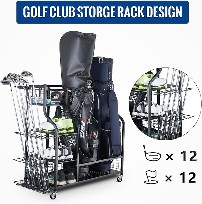 Mythinglogic Golf Storage Garage Organizer, Golf Bag Storage Stand and Other Golfing Equipment Rack, Extra Storage Rack for Golf Clubs