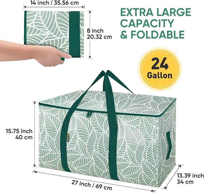 BALEINE 6-Pack Oversized Moving Bags with Reinforced Handles, Heavy-Duty Storage Tote for Clothes, Moving Supplies (Antique Folidage, 6-Pack)