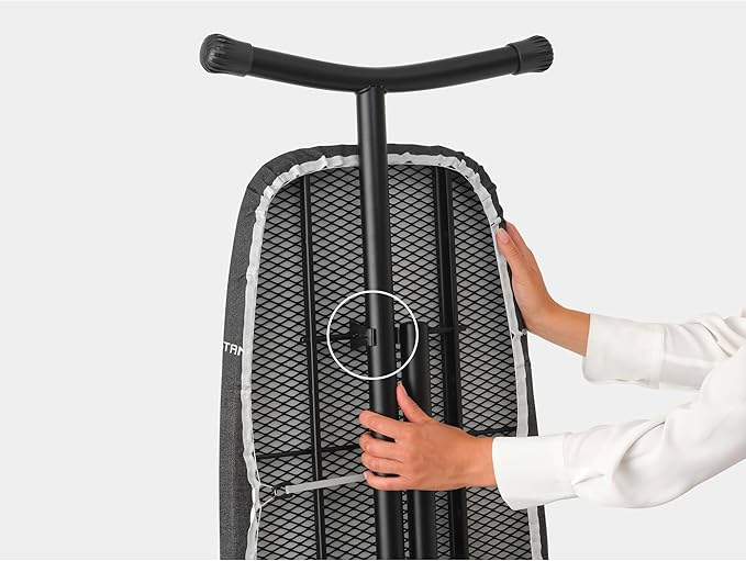 Brabantia Size D Ironing Board (53 x 18in) Heat Resistant Parking Zone, Black Frame, Non-Slip Feet, Suitable for Sit Down Ironing (Denim Black)