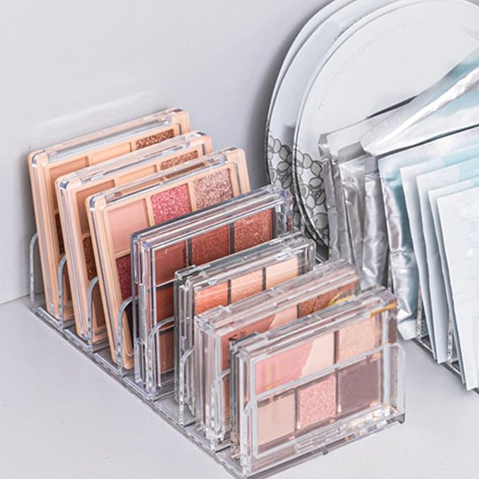 JUOPZKENN Eyeshadow Palette Makeup Organizer, Clear Plastic Makeup Palettes Organizer Divided Sections Cosmetics Stand Rack Holder For Eyeshadows Blush 7 Slots(Large)