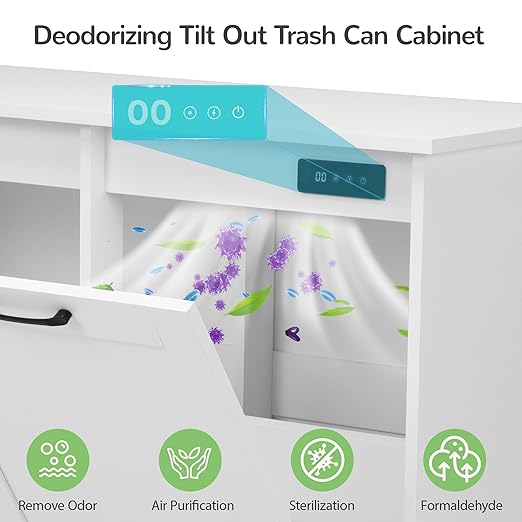 JAXPETY Double Tilt Out Trash Cabinet, Kitchen Hidden Garbage Can with Negative Ion & Deodorizing Function,Free Standing Recycling,Dog Proof 10 Gallon Trash Bin Cabinet for Bathroom, Living Room
