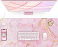 Wireless Charging Mouse Pad, 31.5"x15.8" Large Gaming Desk Mat for Keyboard/Laptop, Waterproof Ultra-Smooth Surface, Non-Slip Base, Pink Marble