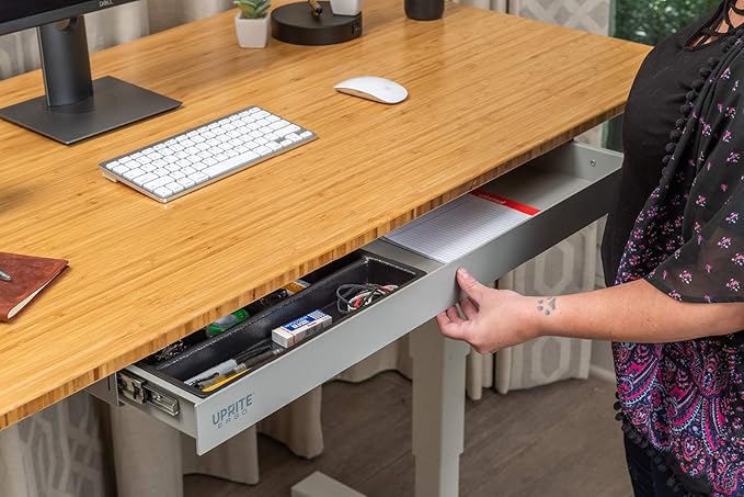 PERFECT POSTURE Under Desk Storage Drawer With Lock – Slim Pen & Pencil Drawer for Regular & Sit-Stand Standing Desks, Gray (33” x 7.5”)