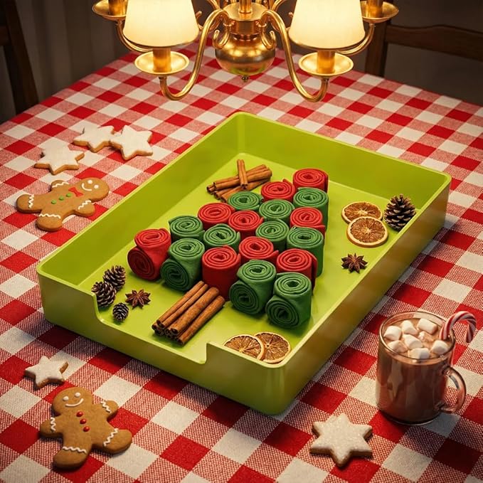Letter-Size Tray, 2PCS A4 Plastic Stackable Paper Tray, Desk Drawer Organizer for Office, School, Home Storage, and Storage Containers for Christmas Ornaments, Gift Wrap (2X Green)