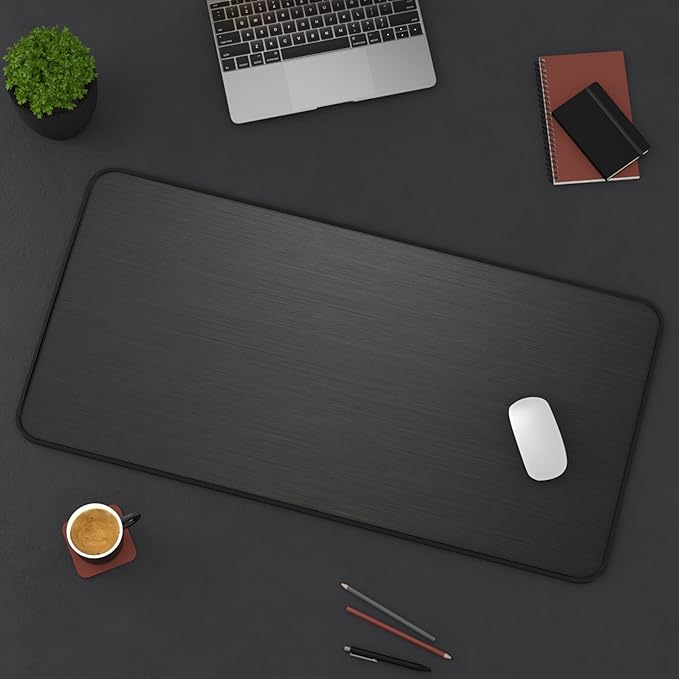 Desk Mat - Brushed Metal Texture, Extended Mouse Pad & Desk Pad, Neoprene Surface, Non-Slip Rubber Base, Stitched Edges, Gaming Mouse pad, Large Mouse pad, Mouse Pads (Black, 16x32)