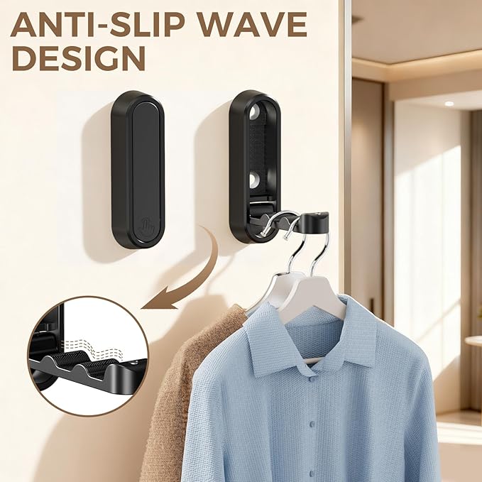 4-Pack Heavy Duty Zinc Alloy Folding Wall Hooks for Bathroom, Kitchen, Entryway, Closet - Space-Saving Design Holds Coats, Towels, Backpacks, Hats, Keys (Black)